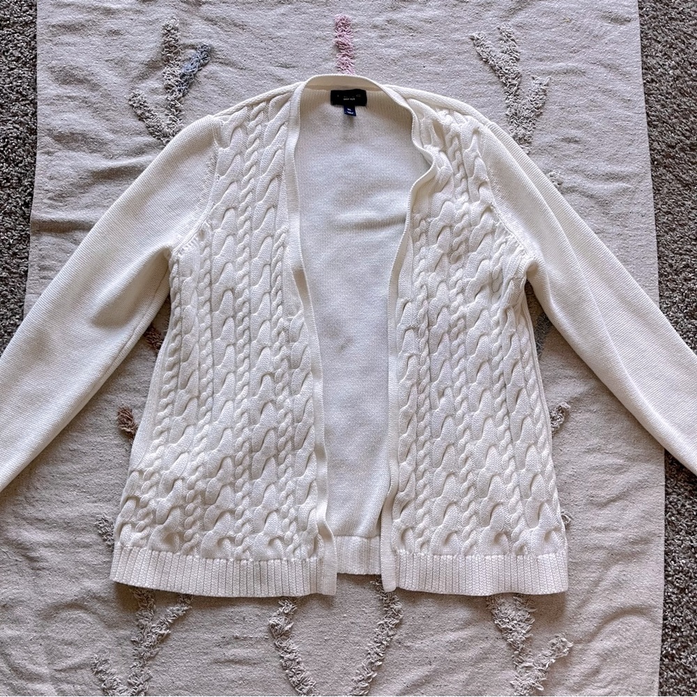 Lands' End Drifter Cream Textured Cable knit open front  Cardigan Womens XL